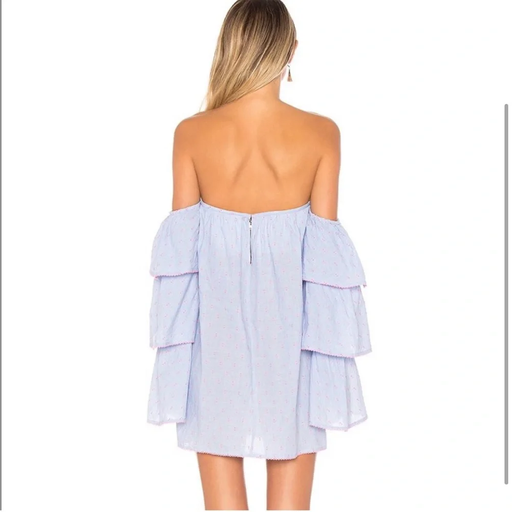 REVOLVE Lovers + Friends Ronita Strapless Ruffle Long Sleeve Mini Dress | Size S - Picture 2 of 7